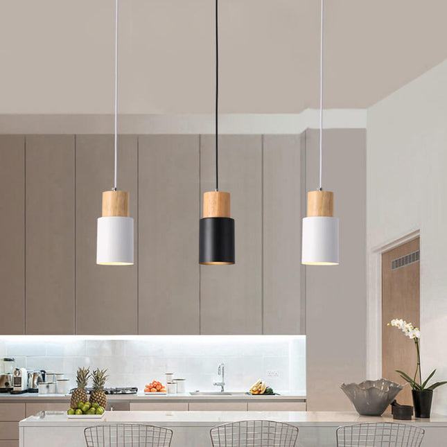 Nordic Macaron | Cylinder Pendant Light with Adjustable Height | Modern Wood & Metal Design for Minimalist Interiors 1