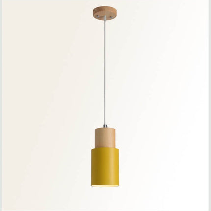 Nordic Macaron | Cylinder Pendant Light with Adjustable Height | Modern Wood & Metal Design for Minimalist Interiors 10