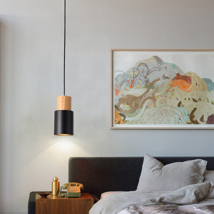 Nordic Macaron | Cylinder Pendant Light with Adjustable Height | Modern Wood & Metal Design for Minimalist Interiors 2