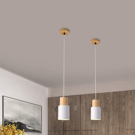 Nordic Macaron | Cylinder Pendant Light with Adjustable Height | Modern Wood & Metal Design for Minimalist Interiors 3