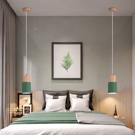 Nordic Macaron | Cylinder Pendant Light with Adjustable Height | Modern Wood & Metal Design for Minimalist Interiors 4