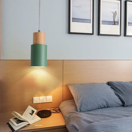 Nordic Macaron | Cylinder Pendant Light with Adjustable Height | Modern Wood & Metal Design for Minimalist Interiors 7