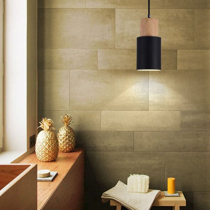 Nordic Macaron | Cylinder Pendant Light with Adjustable Height | Modern Wood & Metal Design for Minimalist Interiors 8