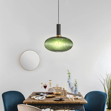 Ceiling Light Fixture, Vintage Glass Hanging Light with Striped Shade for Dining Table – image 75