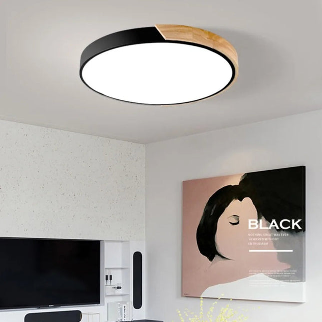 Nordic Wood Flush Mount Ceiling Light with Warm Glow | Elegant LED Design for Cozy Ambiance 1