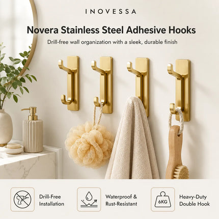 Adhesive Wall Hooks for Hanging Towels, Stainless Steel Bathroom Towel Hooks