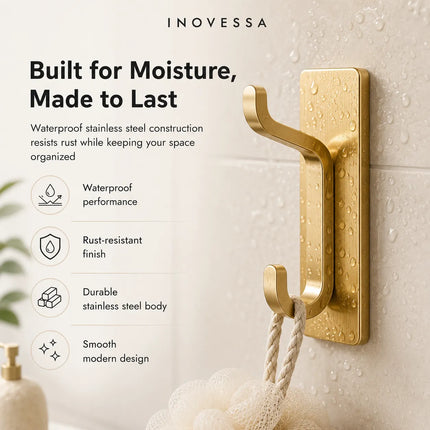 Adhesive Wall Hooks for Hanging Towels, Stainless Steel Bathroom Towel Hooks – image 8