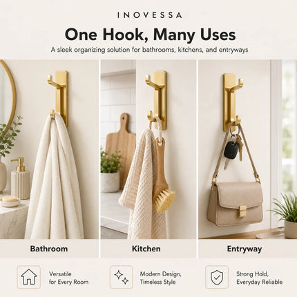 Adhesive Wall Hooks for Hanging Towels, Stainless Steel Bathroom Towel Hooks – image 6