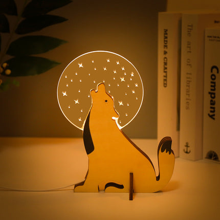 Animals LED Night Light with Wood & Acrylic Design | USB-Powered Soft Glow for Kids' Room Decor
