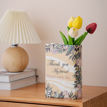Ceramic Book Vase with Unique Decal Design | Elegant Flower Arrangement Holder in Multiple Sizes