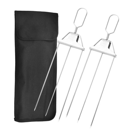 3-Prong Stainless Steel BBQ Skewers with Ergonomic Handle | Durable Grilling Tool for Even Cooking and Easy Food Removal