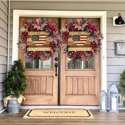 Front Door Wreath, Patriotic Wreath with Wooden Heart Sign and Bows – image 4