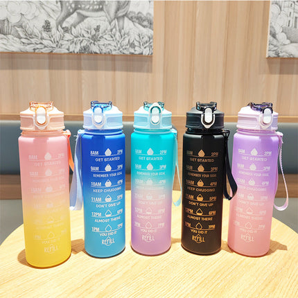 Motivational Water Bottle with Time Markers, Reusable Water Bottle with Handle, Spill Proof BPA Free Water Bottle