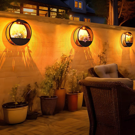 Solar Powered Wall Pot Light with Built-in Plant Holder | Waterproof Outdoor Lighting for Gardens and Patios