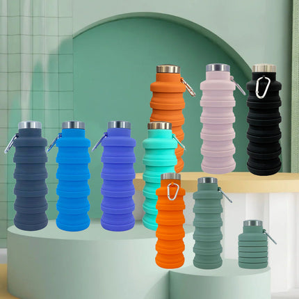 Collapsible Water Bottle, Reusable Water Bottles BPA Free, Foldable Silicone Water Bottle with Carabiner for Travel