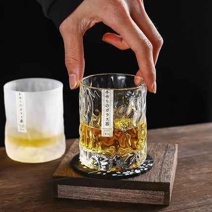 Whiskey Glasses, Edo Kiriko Glacier Whisky Glass with Coaster and Wooden Box, Rocks Glass for Bourbon and Scotch