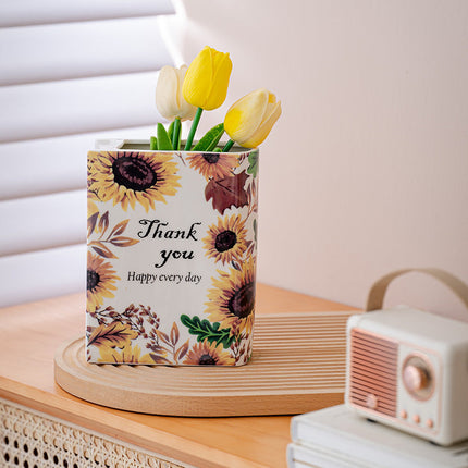 Ceramic Book Vase with Unique Decal Design | Elegant Flower Arrangement Holder in Multiple Sizes