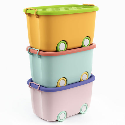 Storage Bins with Wheels, Stackable Storage Bin with Lid, Rolling Storage Tote for Toys and Laundry, Toy Organizer