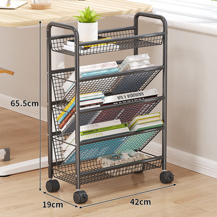 Storage Rack with Wheels, 4 Tier Metal Book Rack – image 7