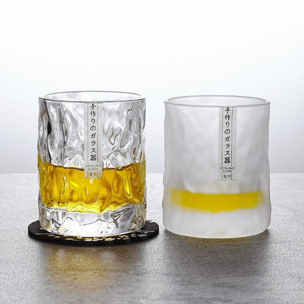Whiskey Glasses, Edo Kiriko Glacier Whisky Glass with Coaster and Wooden Box