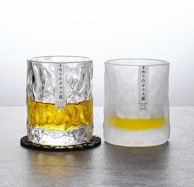 Whiskey Glasses, Edo Kiriko Glacier Whisky Glass with Coaster and Wooden Box