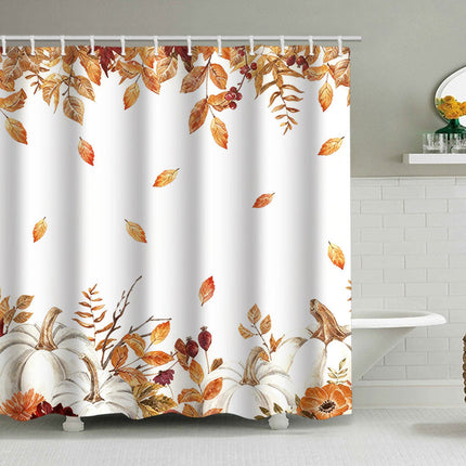 Fall Shower Curtain with Pumpkin Print, Water Resistant Bathtub Curtain