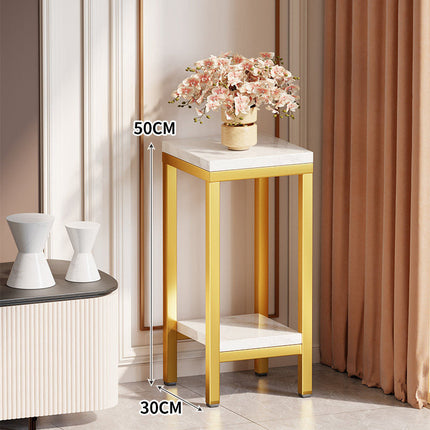 Tall Narrow Side Table with Marble-Effect Top and Shelf – image 17