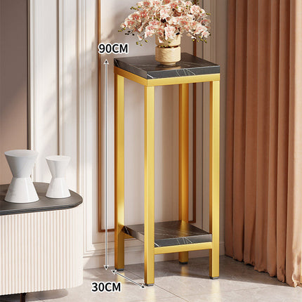 Tall Narrow Side Table with Marble-Effect Top and Shelf – image 23
