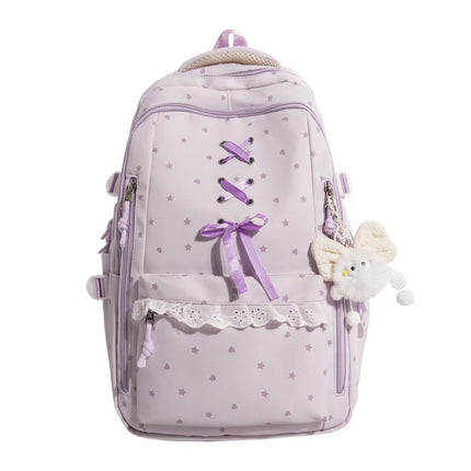 Cute Backpack for School, Womens Backpack with Lace Up Detail and Charm