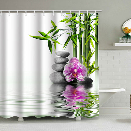 Shower Curtain with Hooks, Bamboo Zen Fabric Shower Curtain for Bathroom Decor – image 4