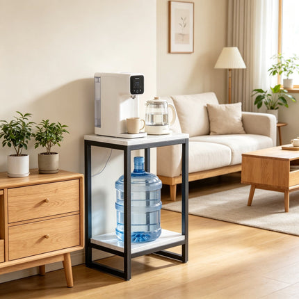 Plant Stand Indoor, Tall Narrow Side Table with Marble-Effect Top and Shelf, Small Side Table for Living Room