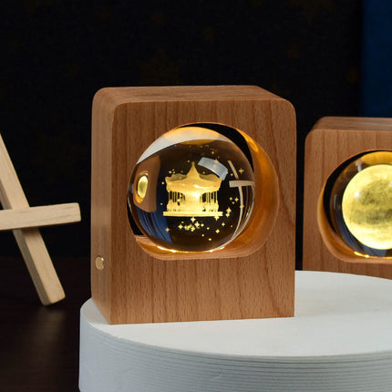 High-Transparency Beech Crystal Ball Night Light with Stepless Dimming | Elegant USB-Powered Decor for Cozy Bedrooms