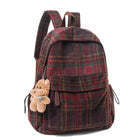 School Backpacks with Plaid Design, Plush Laptop Backpack with Bear Keychain, Cozy Book Bag, Rucksack