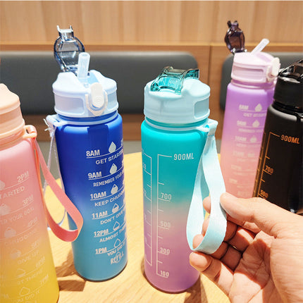 Motivational Water Bottle with Time Markers and Spill Proof Lid