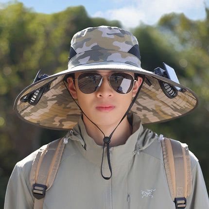 Wide Brim Sun Hat with Single or Dual Fan, Cooling Hat with Mesh and Adjustable Chin Strap – image 12