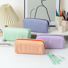 Pencil Case with Zipper, Large Capacity Pencil Pouch, Striped Pencil Bag, Pen Case for School Supplies and Office