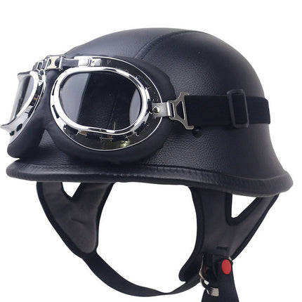 Biker Helmet, Vintage Carbon Fiber Motorcycle Helmet with Goggles, Lightweight Motorcycle Helmet with Padded Interior