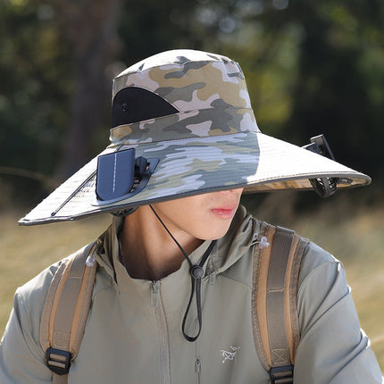 Sun Hat with Fan, Wide Brim Sun Hat with Single or Dual Fan, Cooling Hat with Mesh and Adjustable Chin Strap