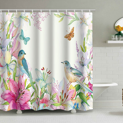 Shower Curtain with Birds and Flowers, Water Resistant Floral Bathtub Curtain – image 7