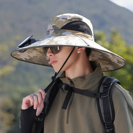 Wide Brim Sun Hat with Single or Dual Fan, Cooling Hat with Mesh and Adjustable Chin Strap – image 15