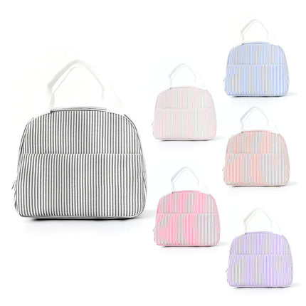 Insulated Lunch Bag with Zipper, Lunch Tote for Office and Picnic, Small Cooler Bag with Striped Pattern and Handles