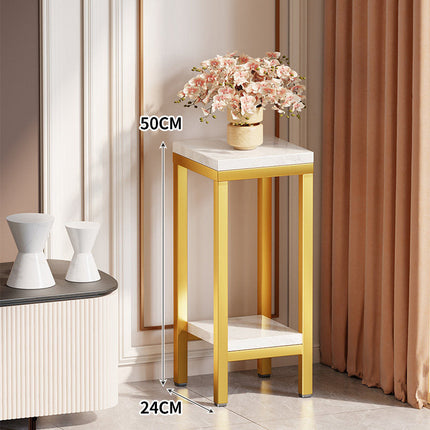 Tall Narrow Side Table with Marble-Effect Top and Shelf – image 47