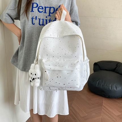 Kids Backpacks for Girls, School Backpacks with Star Pattern, Cute Backpack with Bunny Keychain, Book Bag