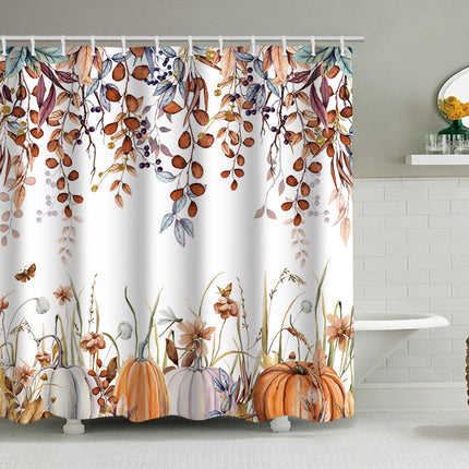 Fall Shower Curtain with Pumpkin Print, Fabric Shower Curtain for Autumn Bathroom Decor