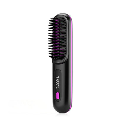 Wireless 2-in-1 Hair Straightener & Curler Brush with USB Charging | Effortless Styling for On-the-Go Use