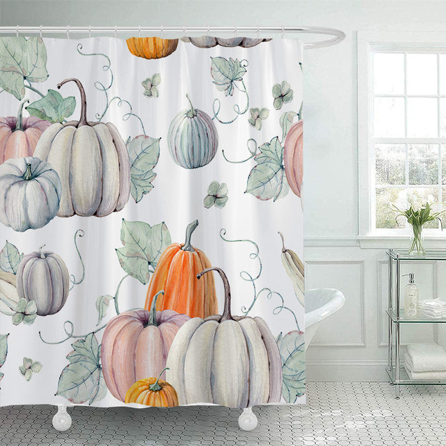 Fall Shower Curtain with Pumpkin Print, Fabric Shower Curtain for Autumn Bathroom Decor, Water Resistant Bathtub Curtain