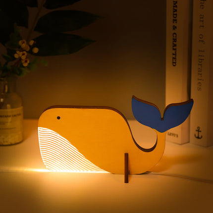 Animals LED Night Light with Wood & Acrylic Design | USB-Powered Soft Glow for Kids' Room Decor