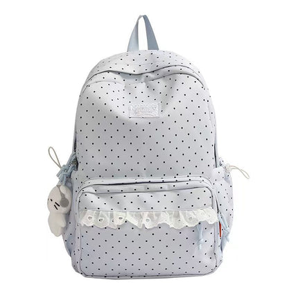 Water Resistant Backpack, Polka Dot Backpack with Ruffles and Plush Charm