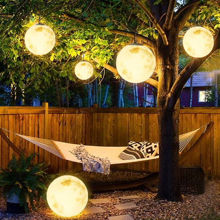 Outdoor Globe Lights, Moon Outdoor Hanging Lamp for Garden and Patio, LED Outdoor Pendant Lamp for Tree and Balcony