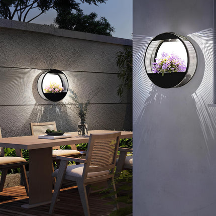 Solar Powered Wall Pot Light with Built-in Plant Holder | Waterproof Outdoor Lighting for Gardens and Patios